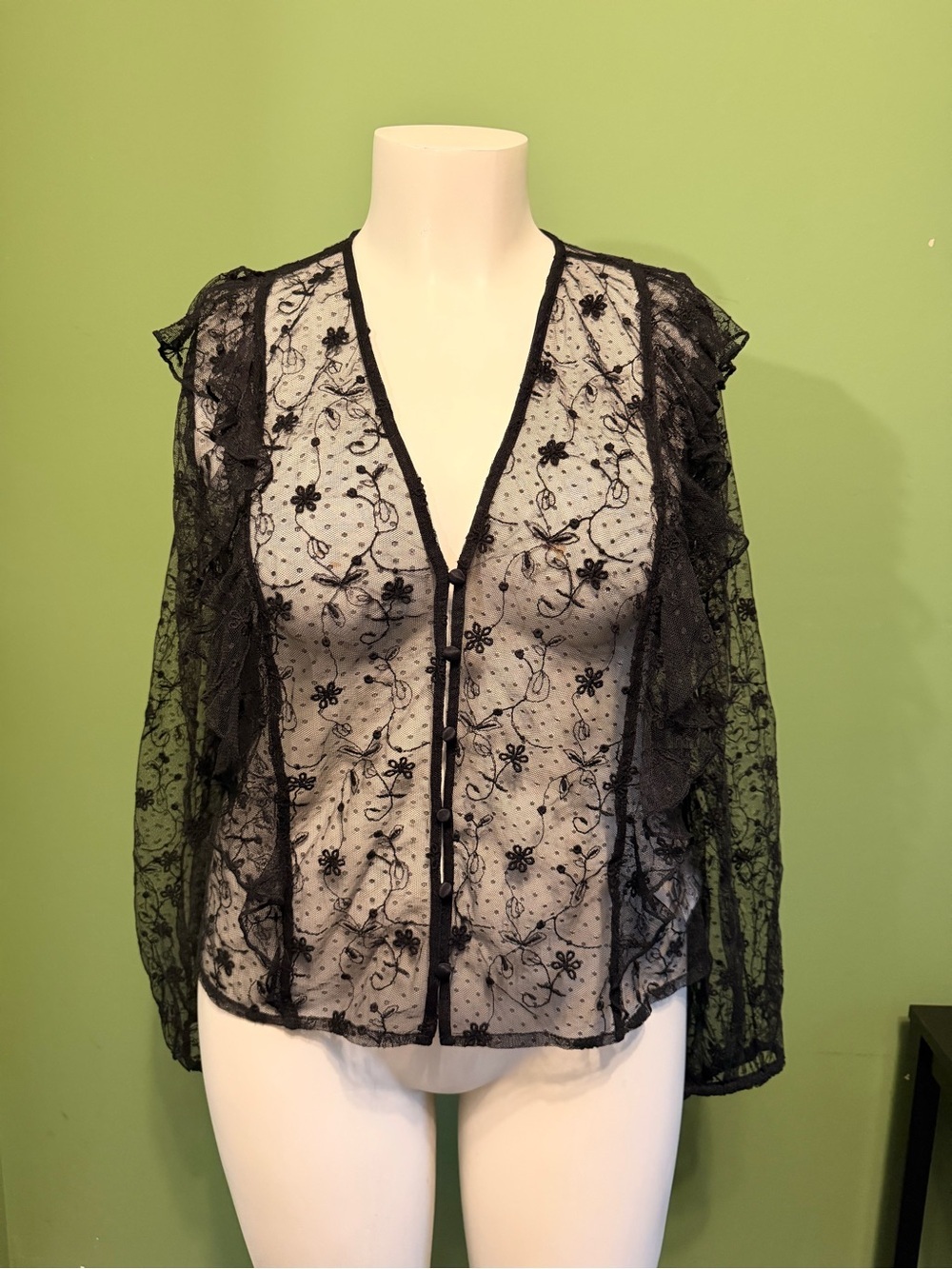 Gap BNWT Black Lace Sheer Button-Front Women's Top